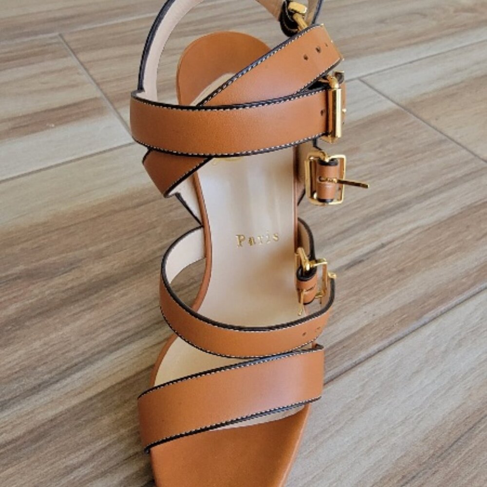 Christian Louboutin Funky 120 Tan Leather Gladiator Sandal Strap Shoes Eur. 37.5 - Picture 8 of 15